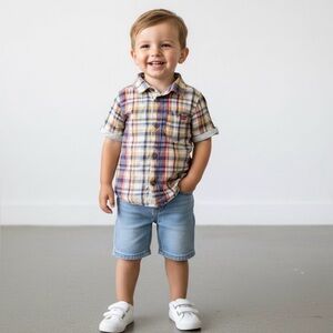 Jean Bourget Multicolor Plaid Button Down Shirt Kids Size 2 Adorable!